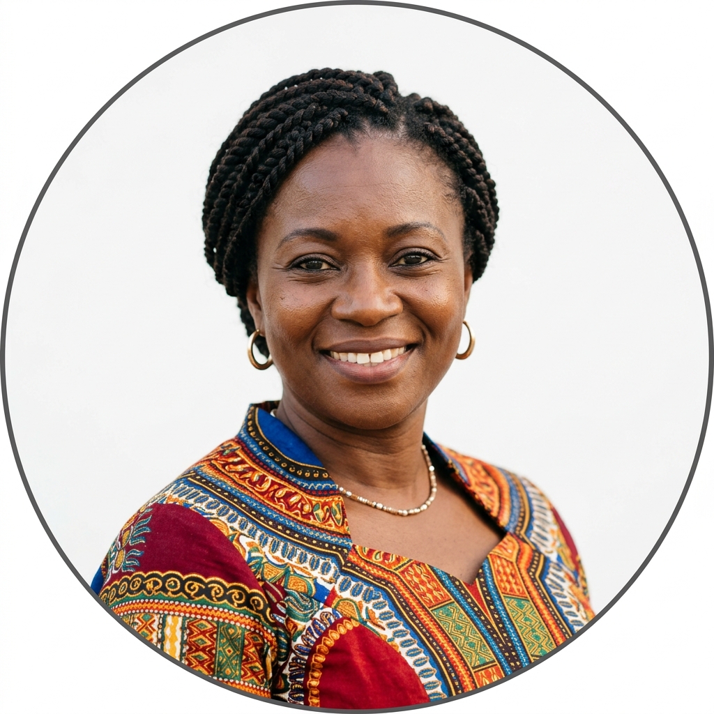 Portrait de Mme. Diallo, vendeuse de textiles